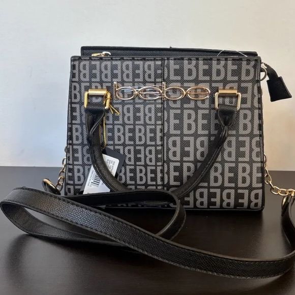 Bebe Black Gray Monogram Crossbody Bag New - Picture 1 of 2